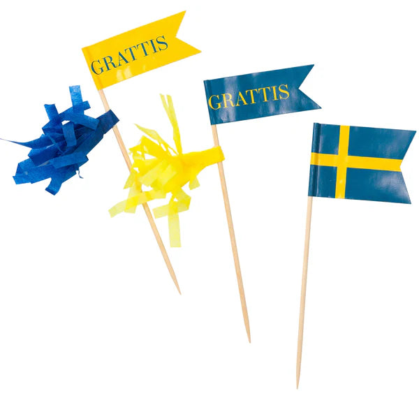 Cake Picks Svenska flaggan, 24-pack