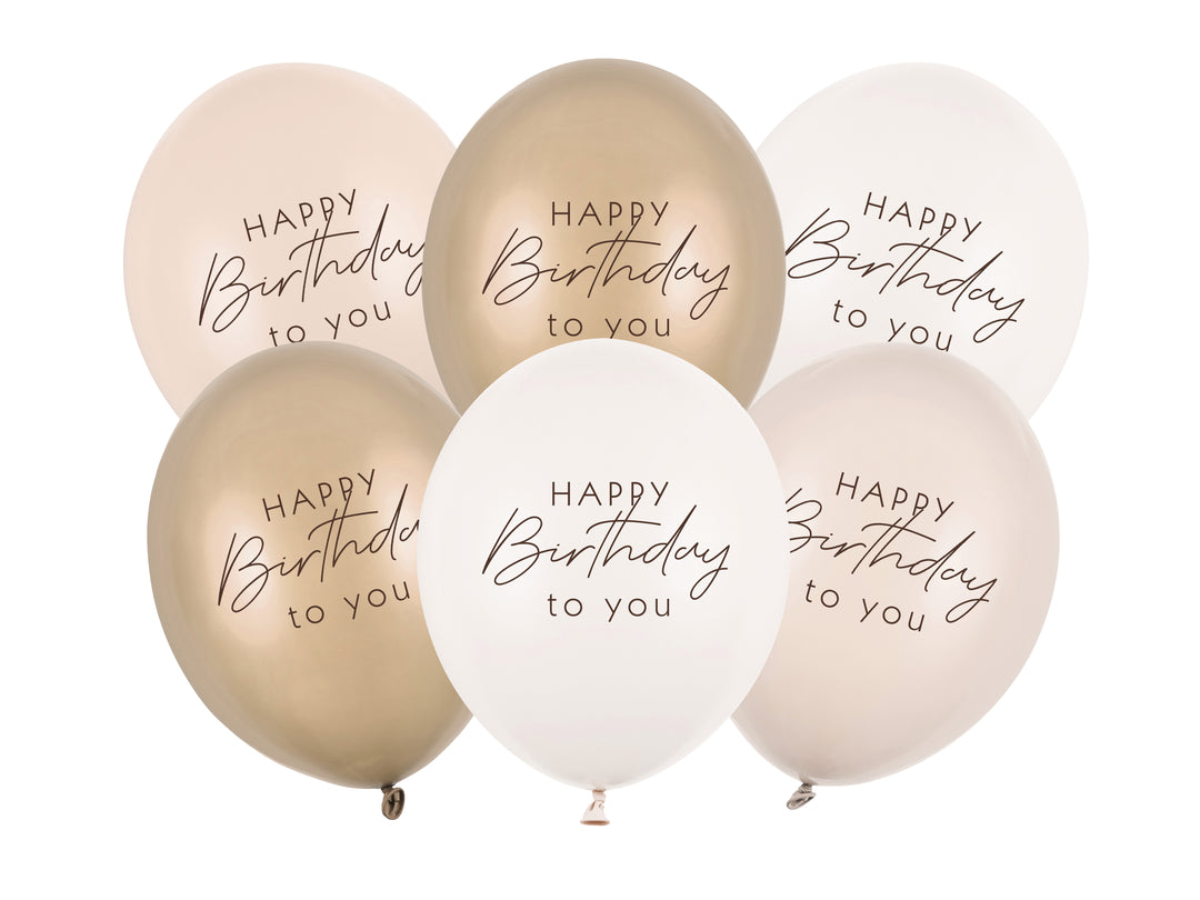 Ballonger Happy Birthday Beige, 6-pack