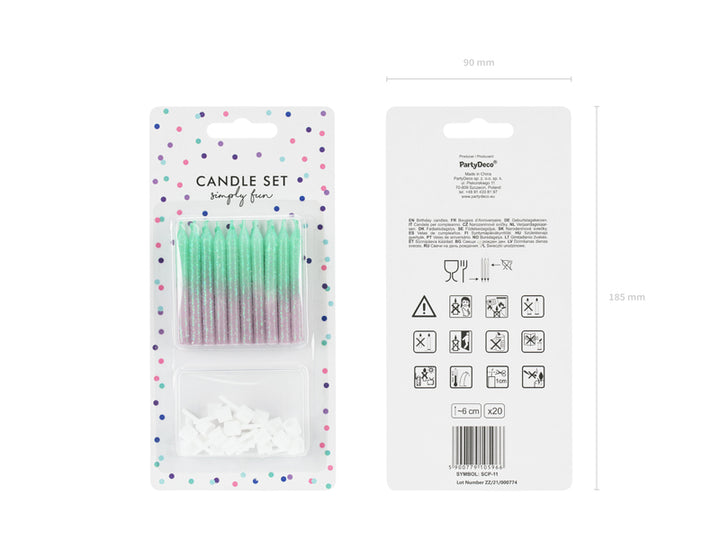Tårtljus Ombre Mintgrön och Lila, 20-pack