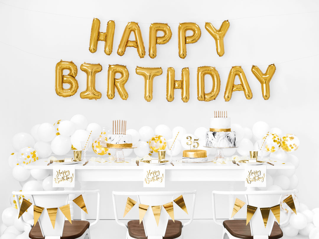 Folieballong Happy Birthday, Guld