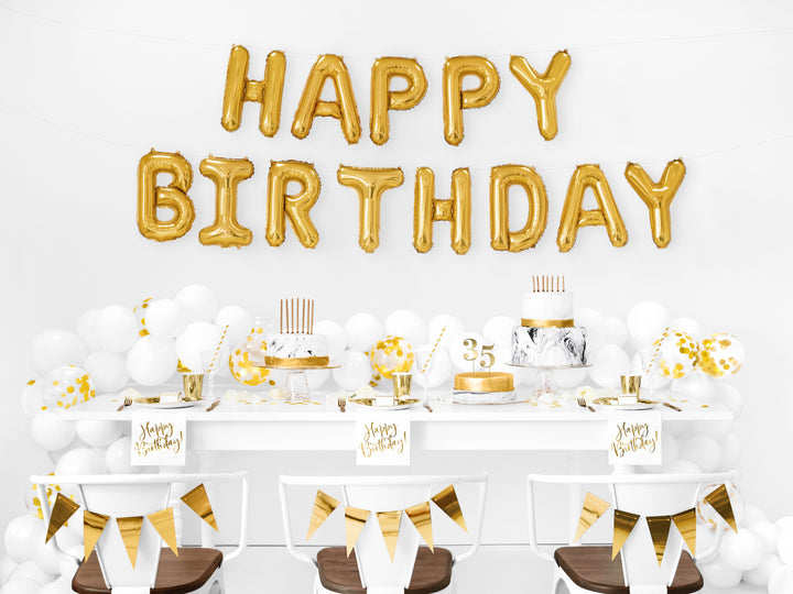 Folieballong Happy Birthday, Guld