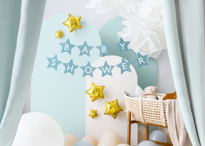 Girlang Stjärnor Ljusblå Baby Shower
