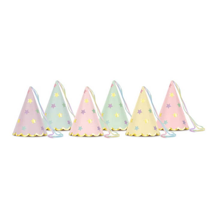 Partyhattar Pastell & Stjärnor, 6-pack.