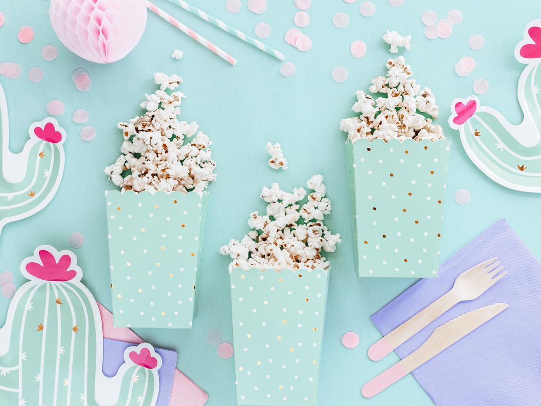 Popcornbox Mintgrön/guld prickig 6-pack