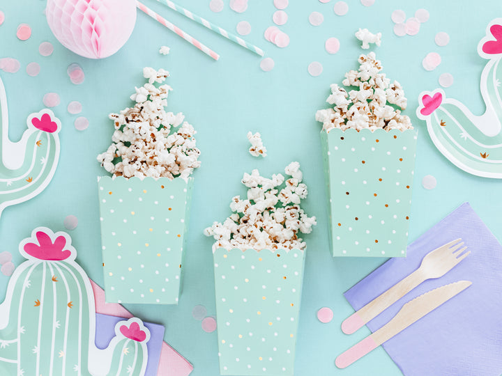 Popcornbox Mintgrön/guld prickig 6-pack