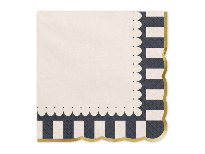 Servetter Beige/Svart med guldkant, 12-pack