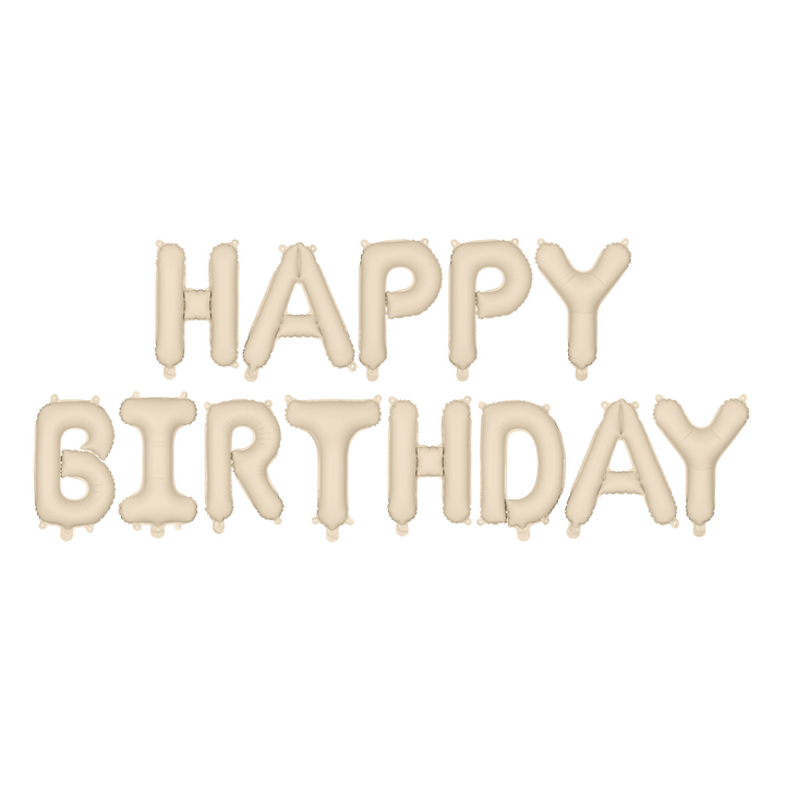 Matt Folieballong Happy Birthay, Beige