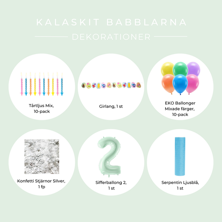 Innehåll babblarna dekorationskit 2 år.