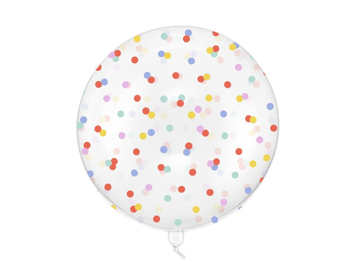 Transparent Ballong Bubbla 60 cm med färgglada prickar i rött, blått, gult, grönt och rosa.