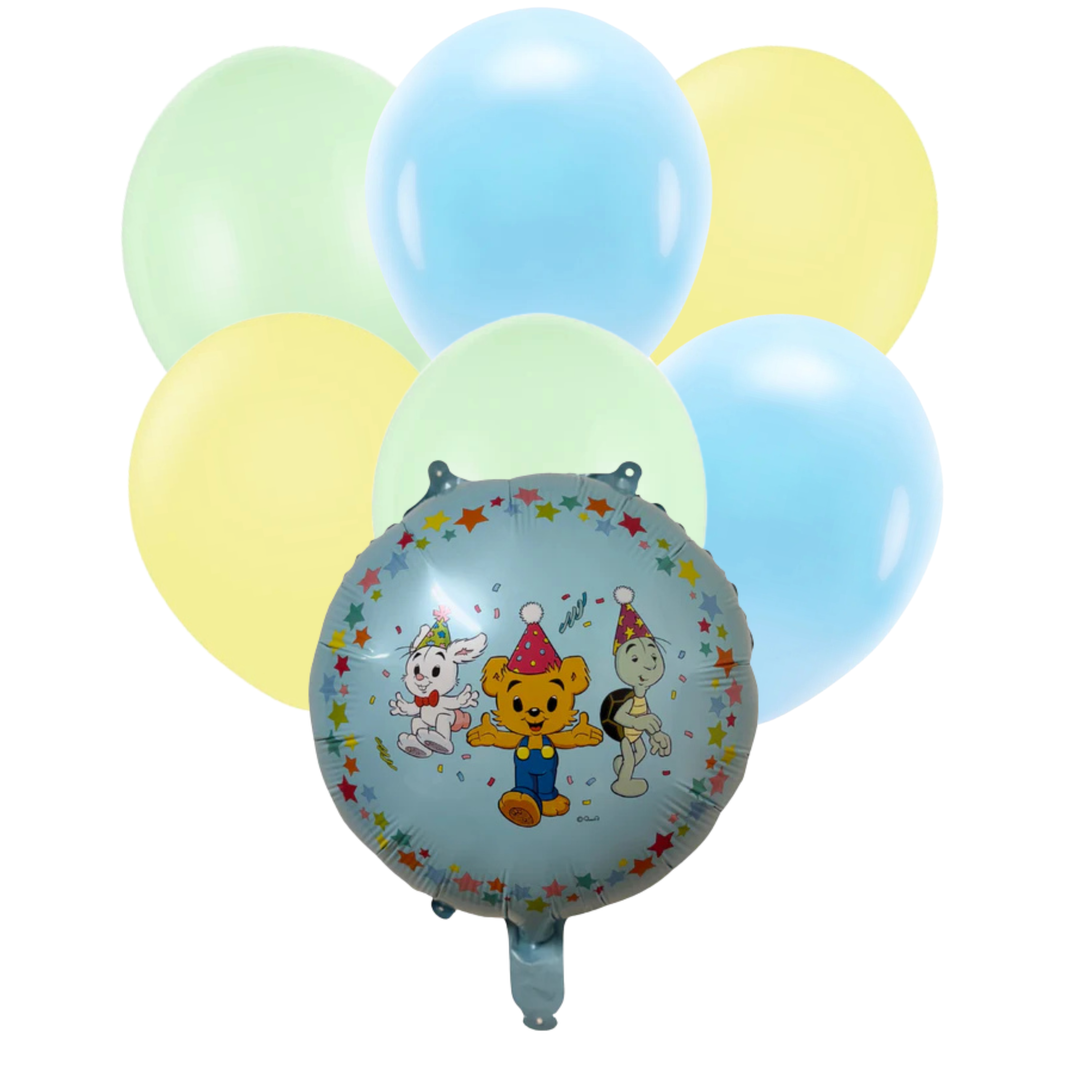 Bamse Kalas färdigt ballongkit med latexallonger och folieballong tlll barnkalas och Bamsekalas