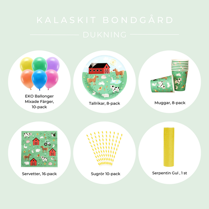 Bondgård kalaskit innehållsbild till barnkalas och fest