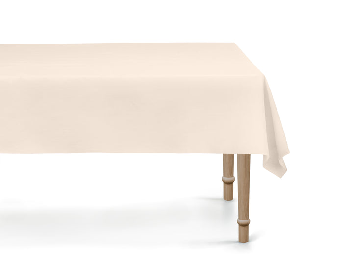 Beige engångsduk i plast för fest och kalas.