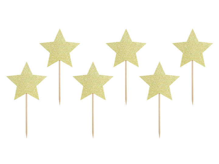 Cake Picks formad som en stjärna i guldglitter, 6-pack. Passar till fest och kalas.