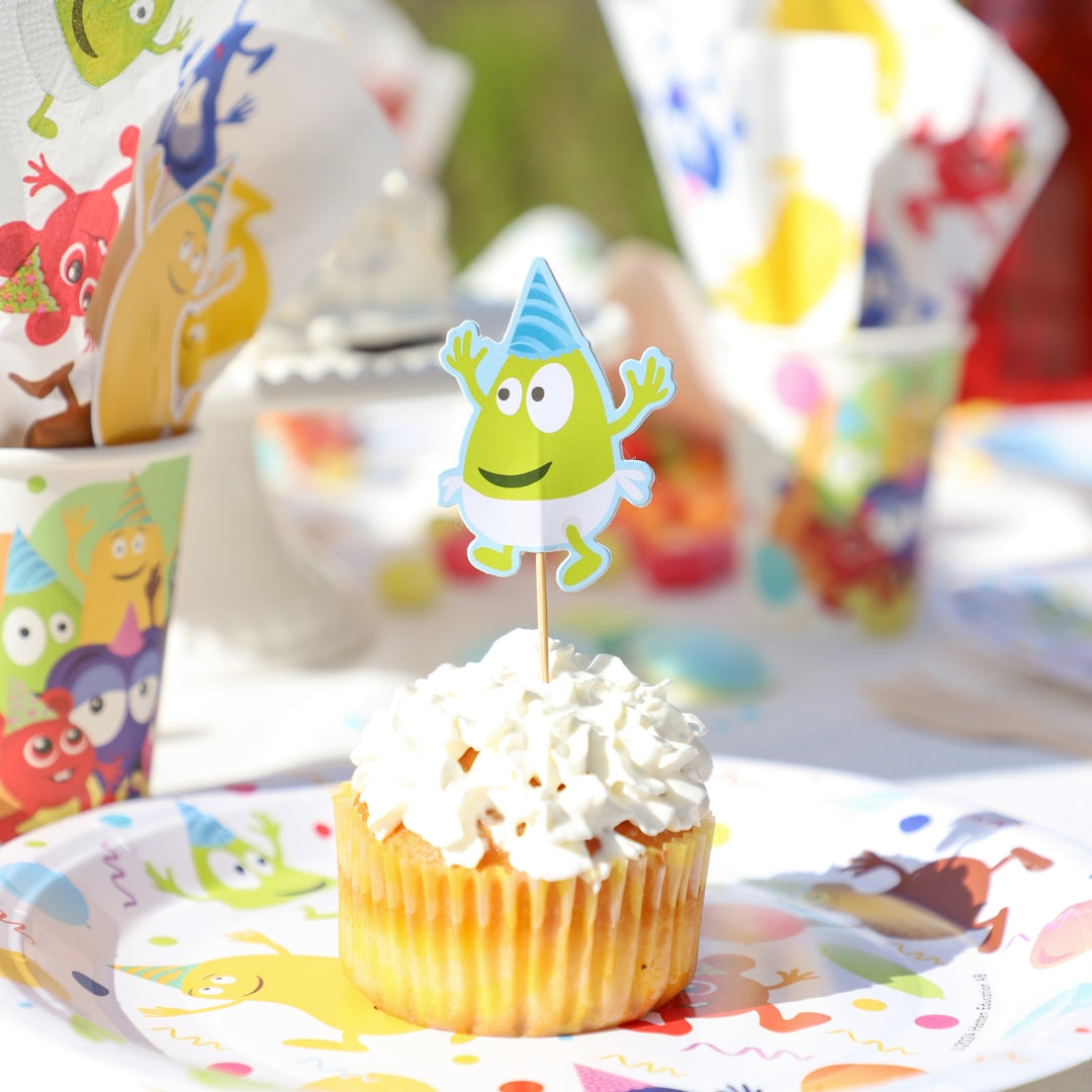 Cake picks, tårtdekorationer med Babblarna-motiv dekorerad på muffins  till barnkalas