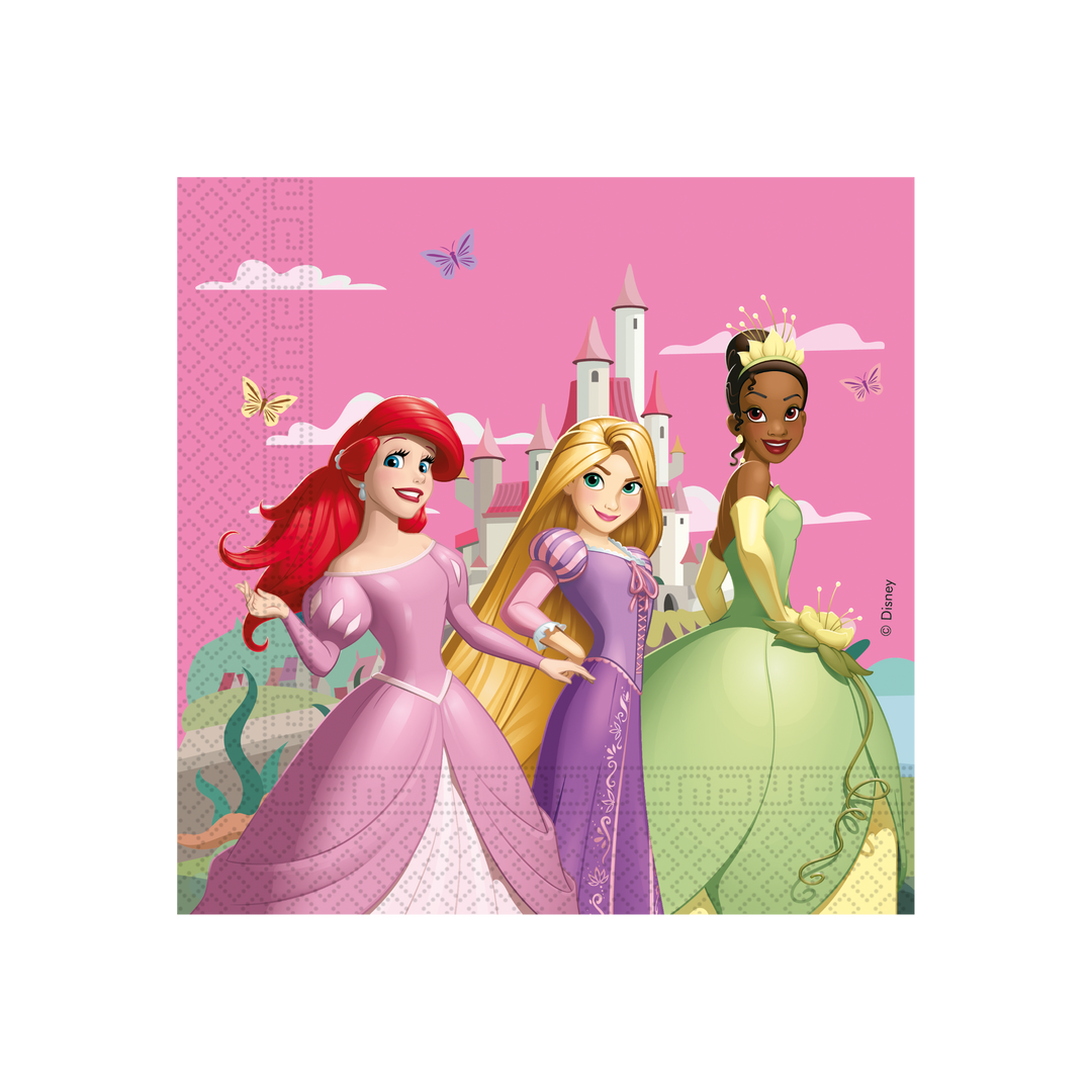 Pappersservett med Disney Prinsessor, Ariel, Rapunzel och Tiana till barnkalas och prinsesskalas