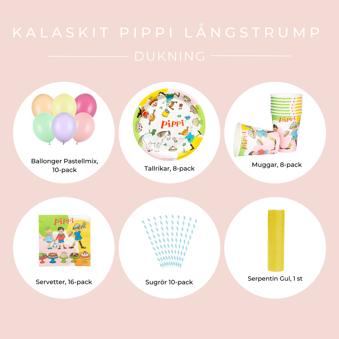 Innehåll duknings kit med Pippi Långstrump motiv.