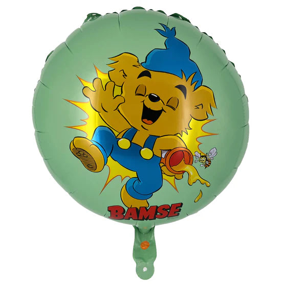 Folieballong i grönt med motiv av Bamse, 35 cm, för barnkalas.