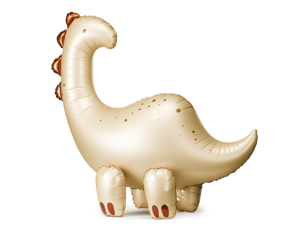 En stående folieballong med formen av en brontosaurus. Dekoration till barnkalas och Dinosauriekalas
