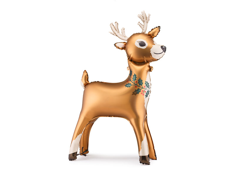 Folieballong Ren i guld och beige, 105 cm  hög till julfest och kalas.