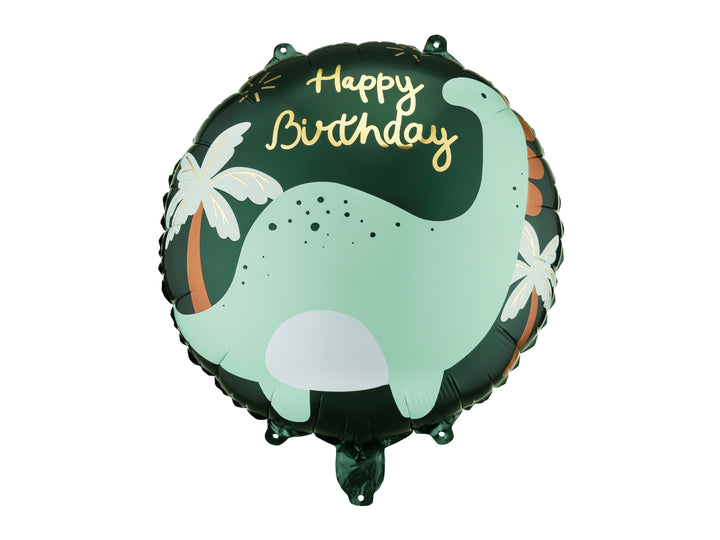 Folieballong med Brontosaurus motiv och texten Happy Birthday, till barnkalas och födelsedag