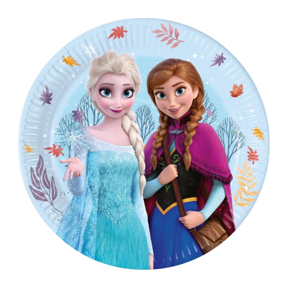 Papptallrikar med motiv av Anna och Elsa från filmen Frost Frozen till Frostkalas och barnkalas