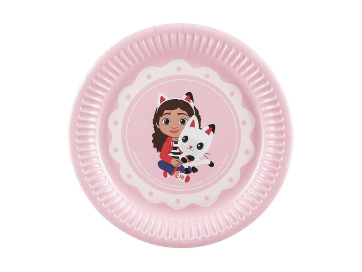 Rosa Gabby Dockskåps papptallrik 18 cm med Gabby och Pandis motiv till barnkalas och tårta