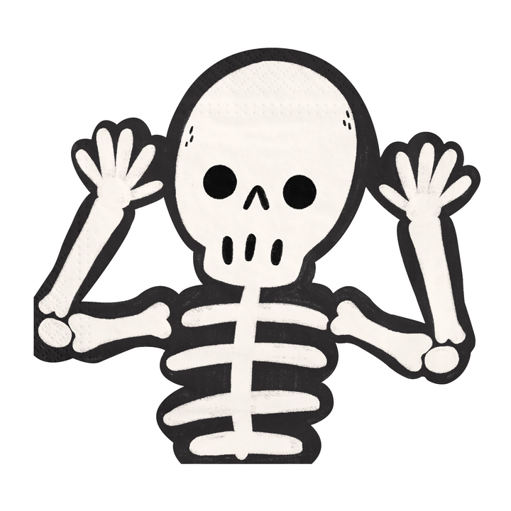 Halloween Spooky Friends servetter formade som ett gulligt skelett i svart och vitt till Halloweenkalas.
