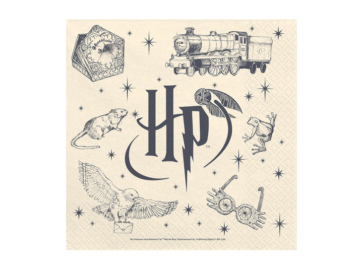 Harry Potter servetter beige med Hogwarts Express, Hedwig och Harry Potter-motiv, 20-pack till barnkalas och Harry Potter-kalas