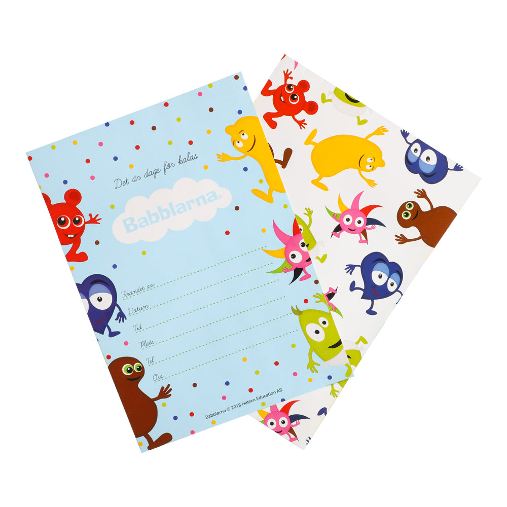 8-pack inbjudningskort med Babblarna-motiv, till barnkalas