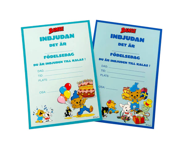 8-pack Inbjudningskort med Bamsemotiv, för barnkalas.