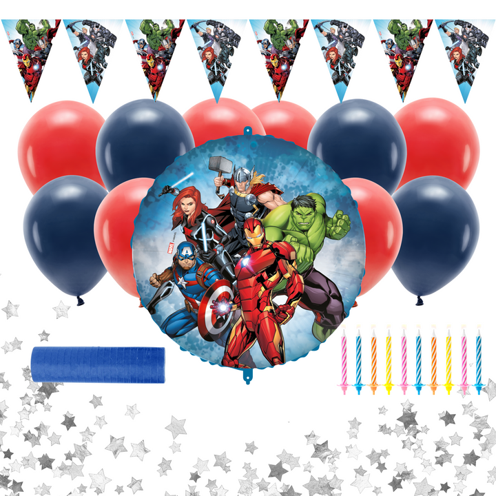 Kalaskit dekorationer med Avengers-tema för barnkalas