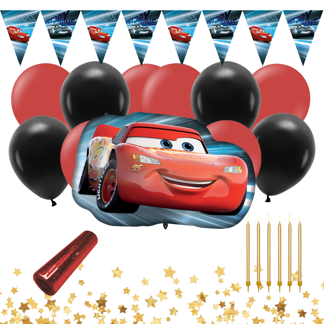 Blixten McQueen dekorationskit med ballonger och dekorationer med Disney Cars-tema för barnkalas och födelsedag