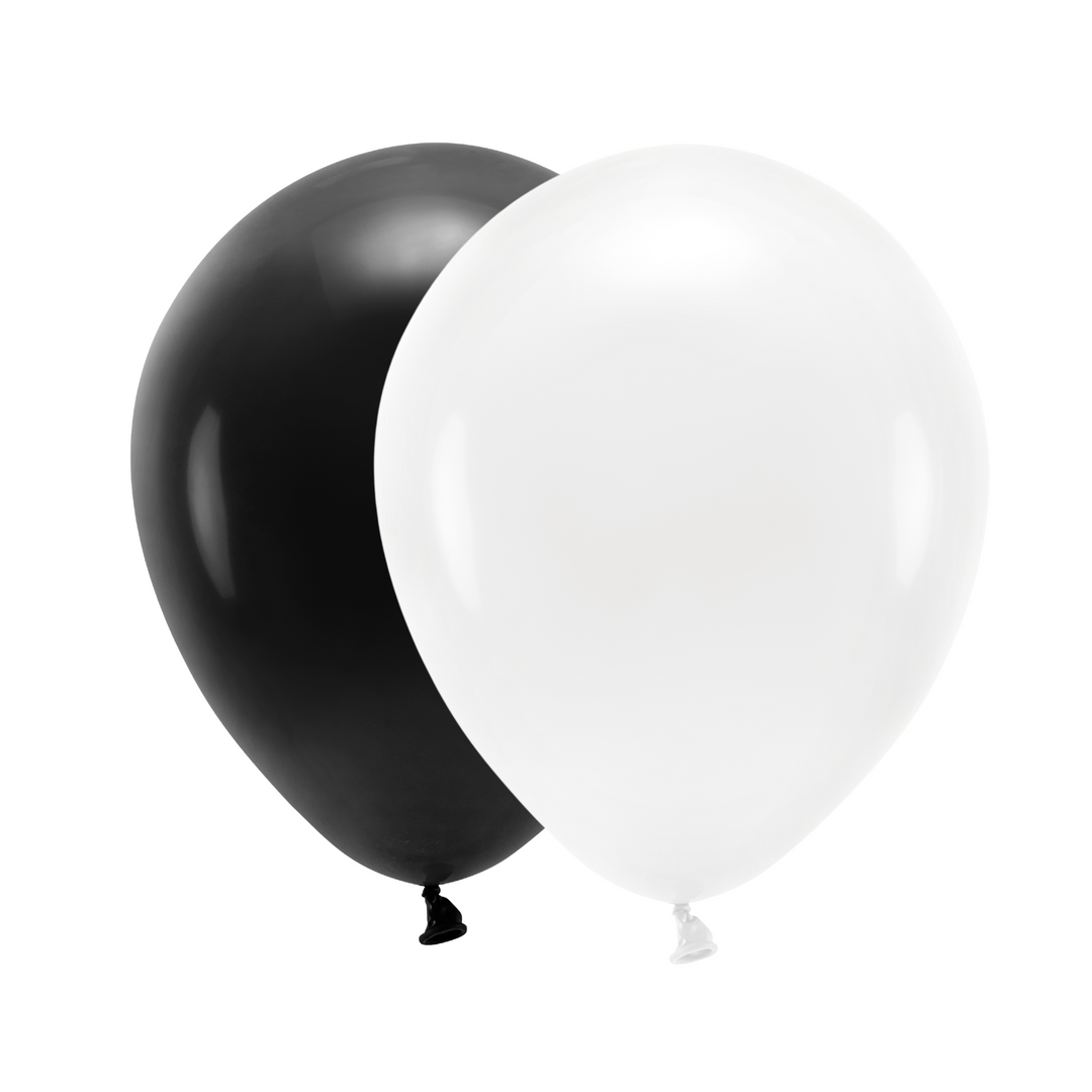 Latexballonger vita och svarta 20-pack, ballongkombo till barnkalas och temafest