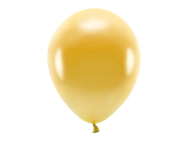 10-pack latexballonger i guld metallic färg, 30 cm. Passar till fest och kalas.