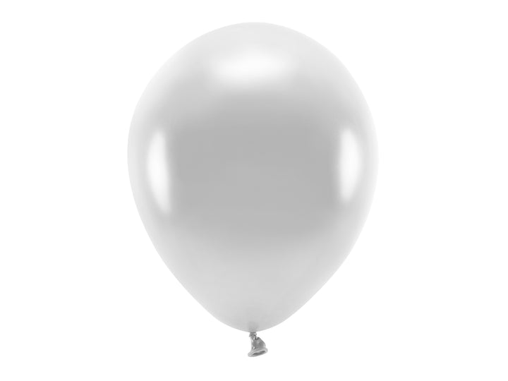 10-pack latexballonger i silver metallic färg, 30 cm. Passar till fest och kalas.