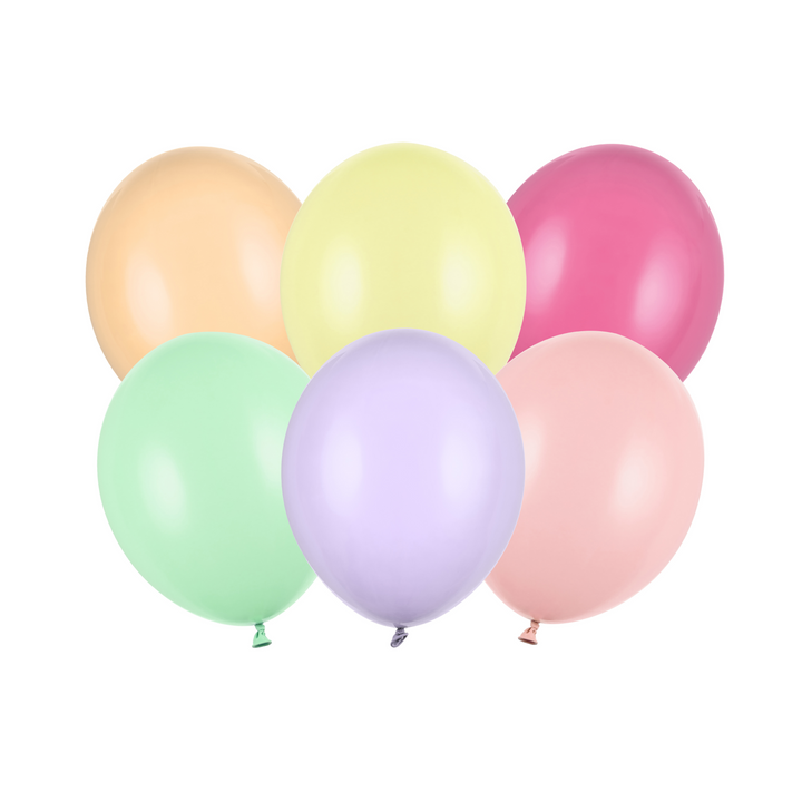 10-pack latexballonger 30 cm i olika pastellfärger, för fest och barnkalas.