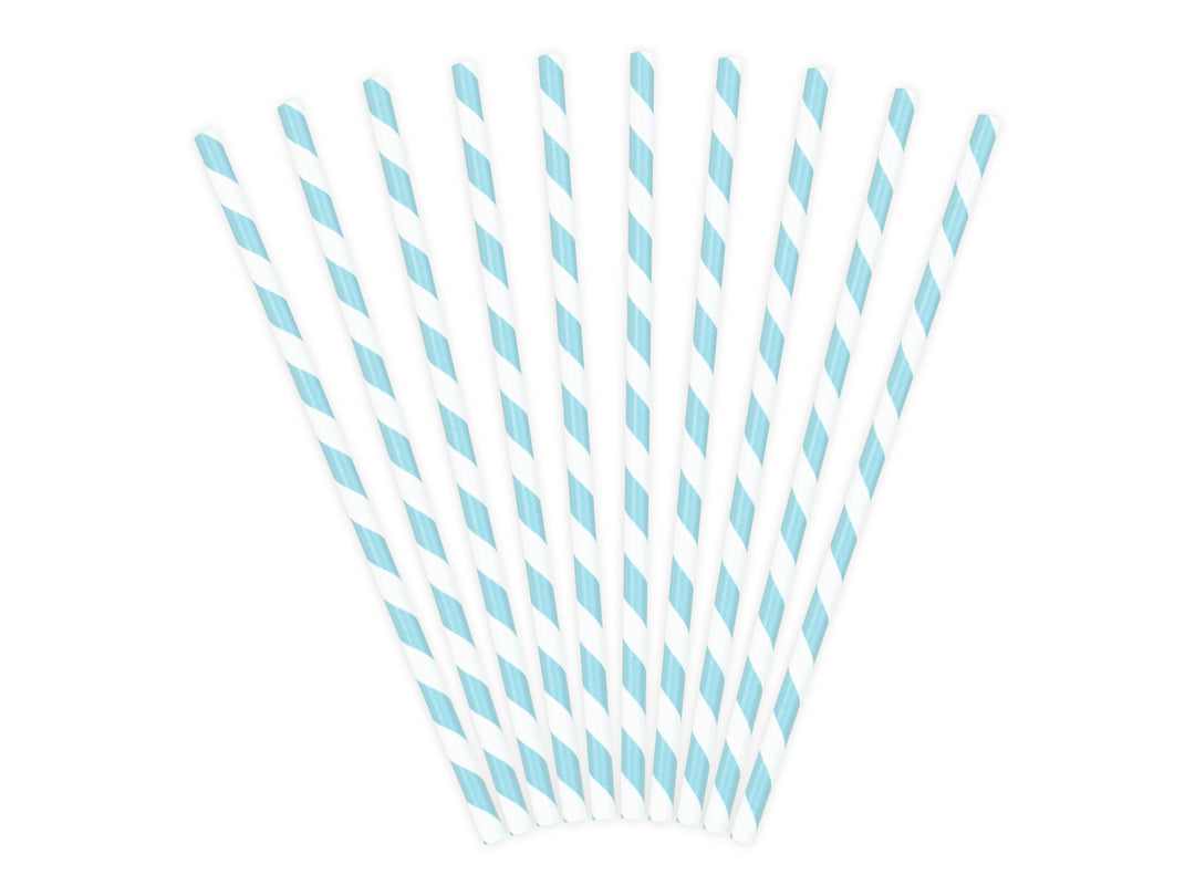 Ljusblå papperssugrör 10-pack för barnkalas, babyshower, dop och festdukning