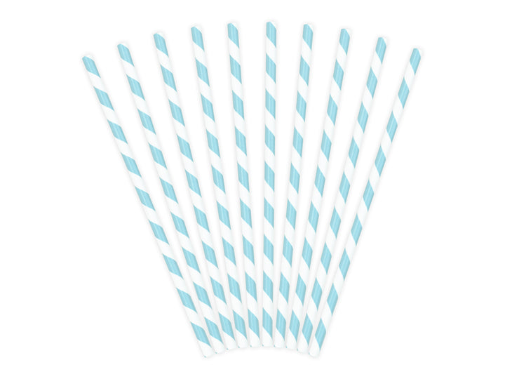 Ljusblå papperssugrör 10-pack för barnkalas, babyshower, dop och festdukning