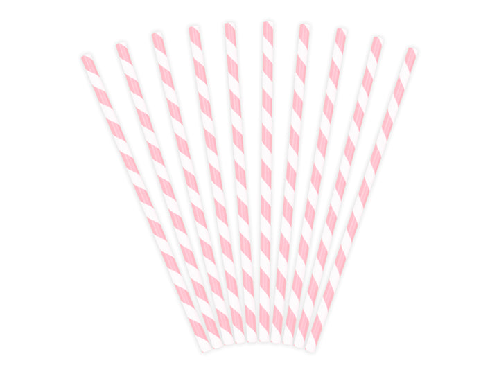 Randiga ljusrosa papperssugrör 10-pack för barnkalas, babyshower, dop och festdukning
