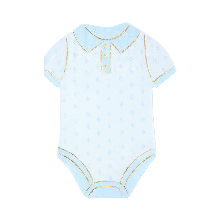 10-pack pappersservetter med formen av en ljusblå babybody för dop och barnkalas