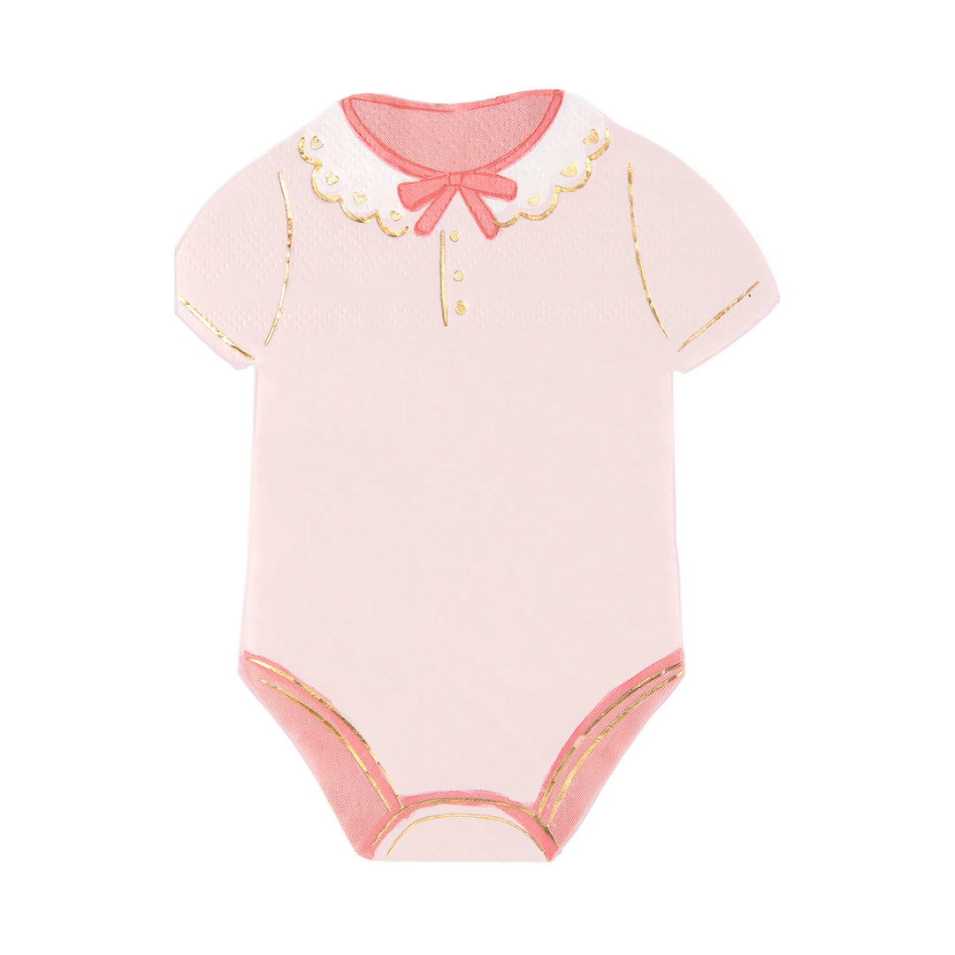 10-pack pappersservetter med formen av en ljusrosa babybody för dop och barnkalas