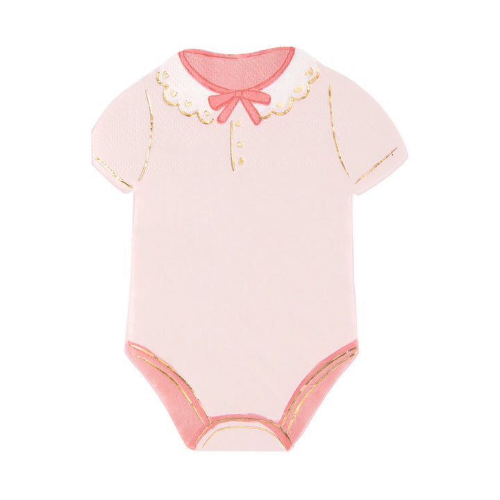 10-pack pappersservetter med formen av en ljusrosa babybody för dop och barnkalas