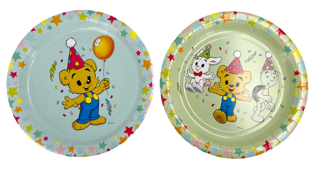 8-pack papptallrikar med motiv av Bamse, Lille Skutt och Skalman för barnkalas och födelsedag.