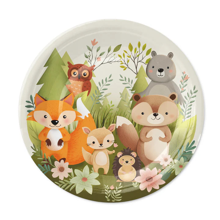 Skogensvänner papptallrik 18 cm med motiv av skogens djur till barnkalas och fest