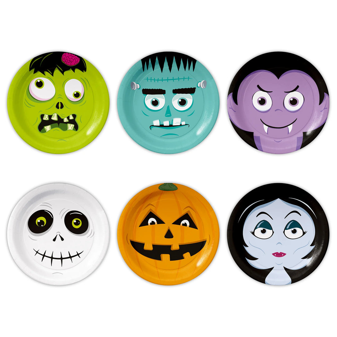 Monster och Halloween Papperstallrikar 18 cm 6-pack till barnkalas, monterkalas och Halloweenfest