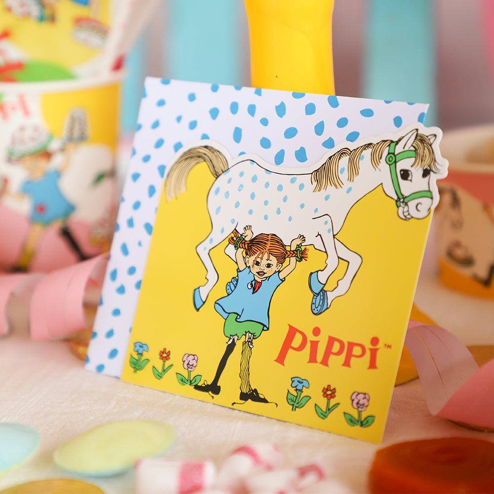 Pippi Långstrump inbjudningskort med kuvert, till kalas och födelsedag.