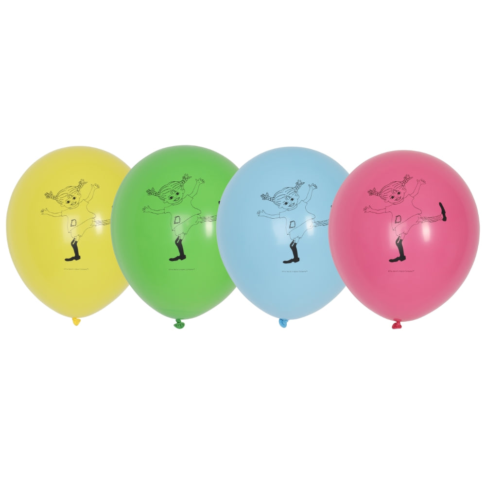 Pippi Långstrump 8- pack latexballonger i olika färger med Pippi-motiv till Pippikalas och barnkalas
