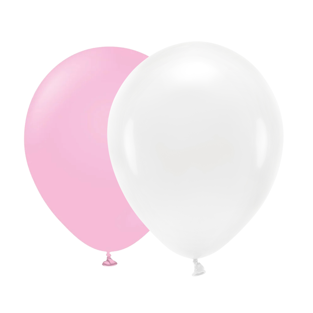 20 latexballonger från 30 cm i rosa och vit till barnkalas, babyshower, dop, födelsedag och fest.