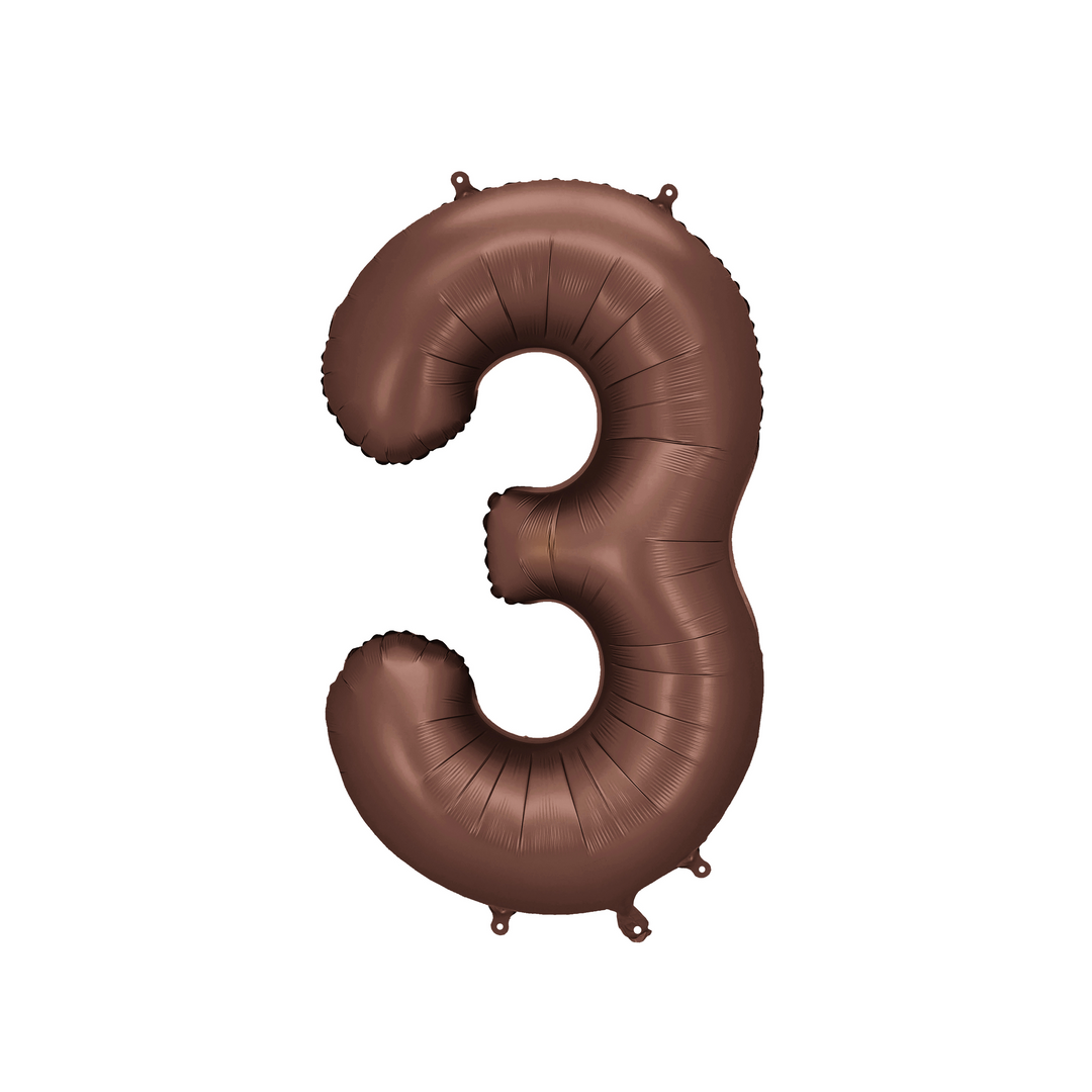 Sifferballong 3 i brun färg, 86cm. Perfekt till fest och kalas.