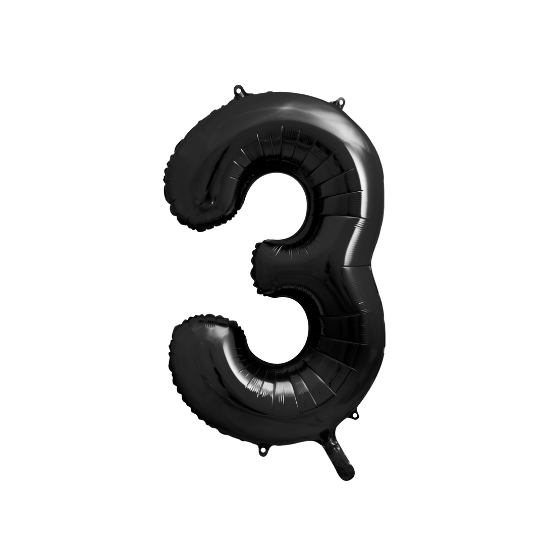 Sifferballong 3 i svart färg, 86 cm. Passar till fest och kalas.